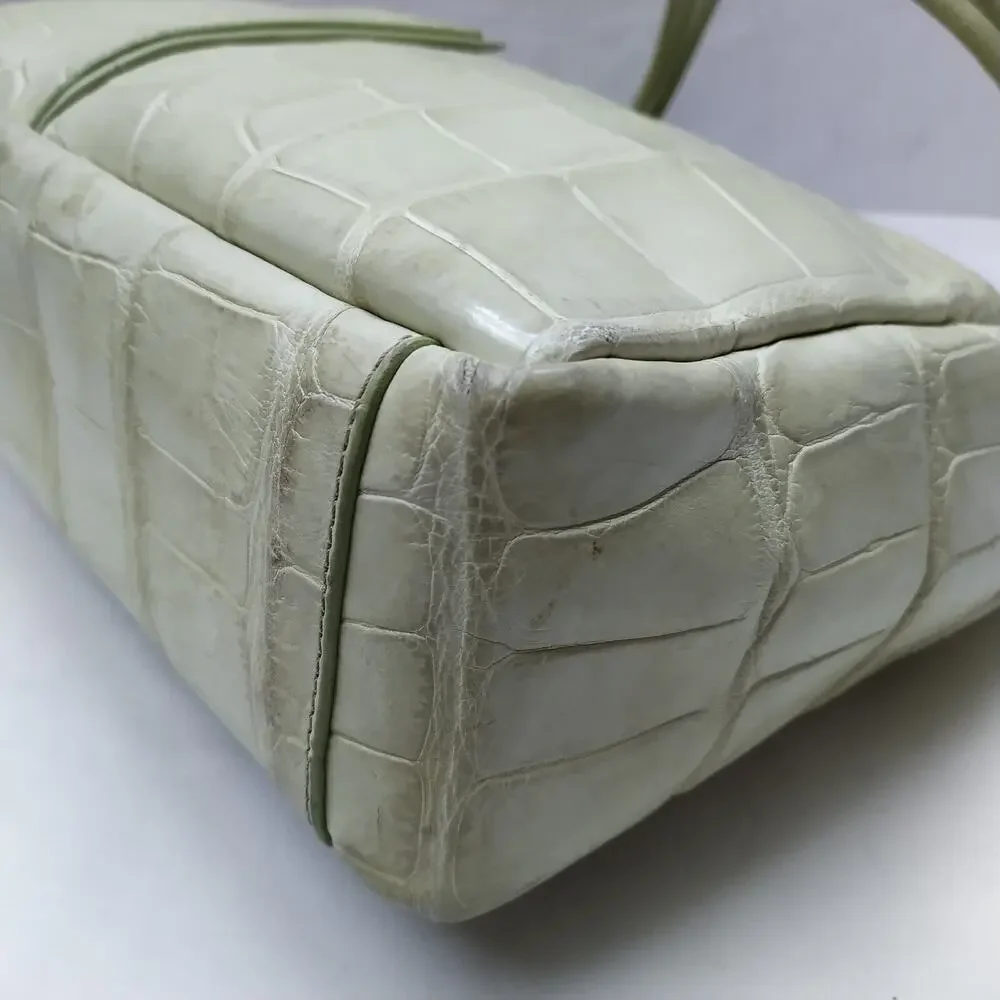 Mauro Governa Green Leather Crocodile Embossed Satchel Shoulder Bag